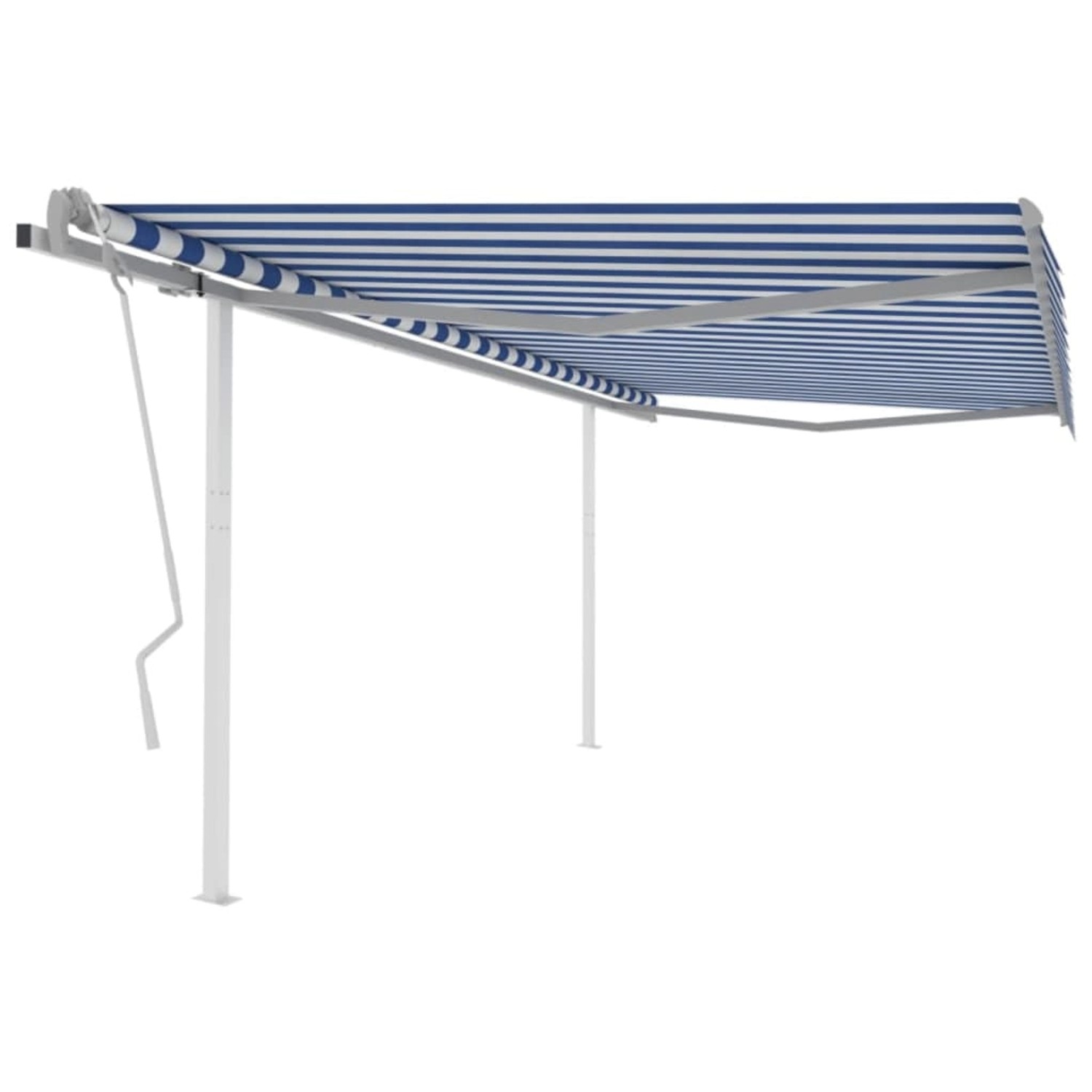 furnicato Markise Manuell Einziehbar mit Pfosten 4,5x3 m Blau & Weiß günstig online kaufen