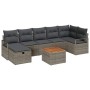 Graues 8-teiliges Garten-Sofa-Set aus Poly Rattan mit Kissen und Stauraum.