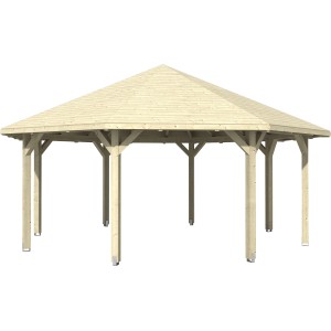 Unbehandelter, achteckiger Skan Holz Pavillon Nice aus Leimholz (630x630cm) mit Massivholzdach.