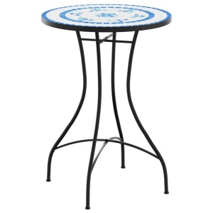 Blau-weißer Mosaik Bistrotisch (Ø50cm) für Garten oder Balkon.