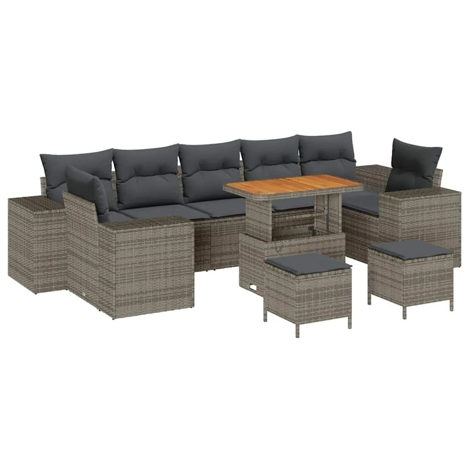 vidaXL Garten-Sofa-Set mit Kissen mit Speicher 10-Tlg Grau 3363943