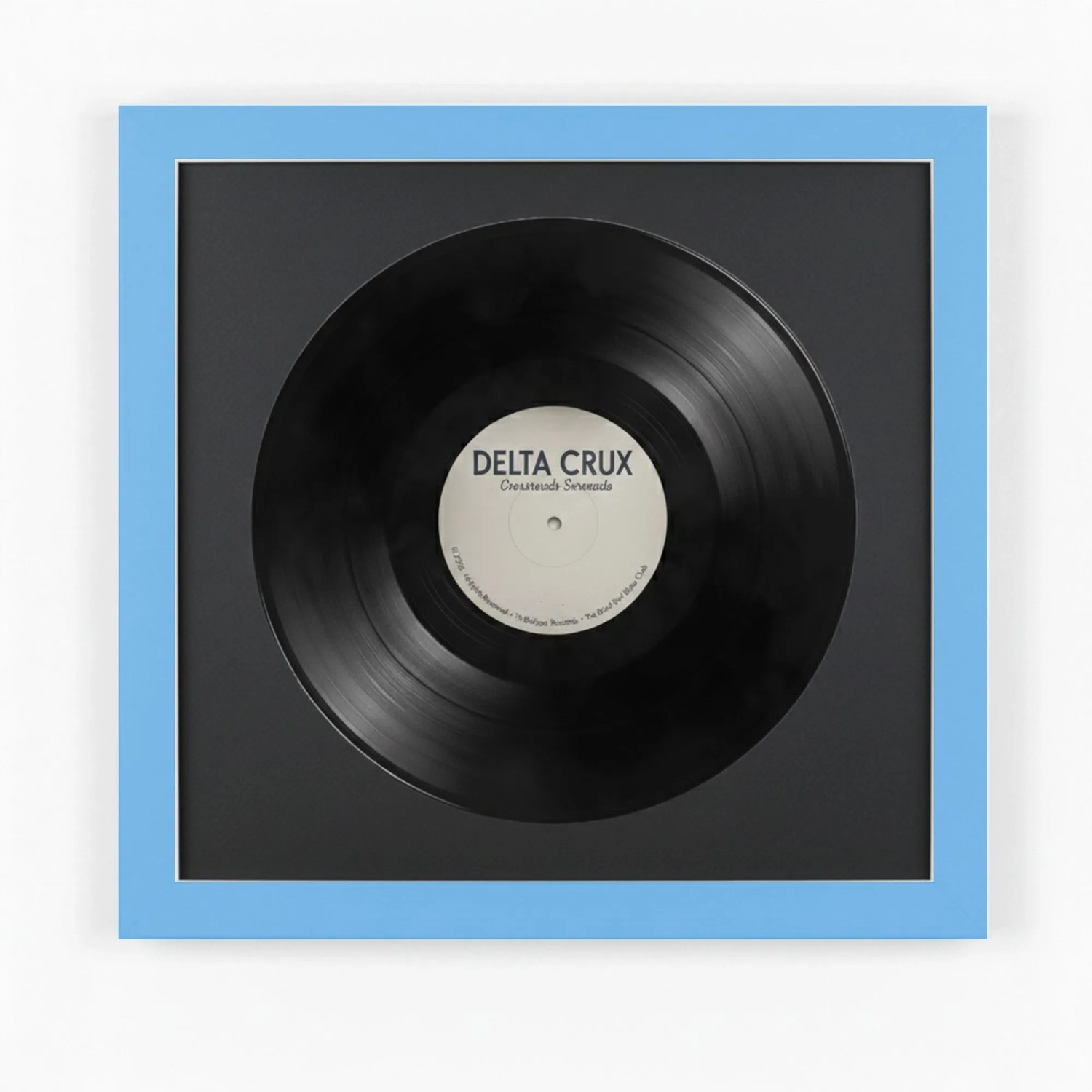 K-Möbel Schallplatten Rahmen Blau 40x40cm mit Schwarzem Passepartout für die Vinyl