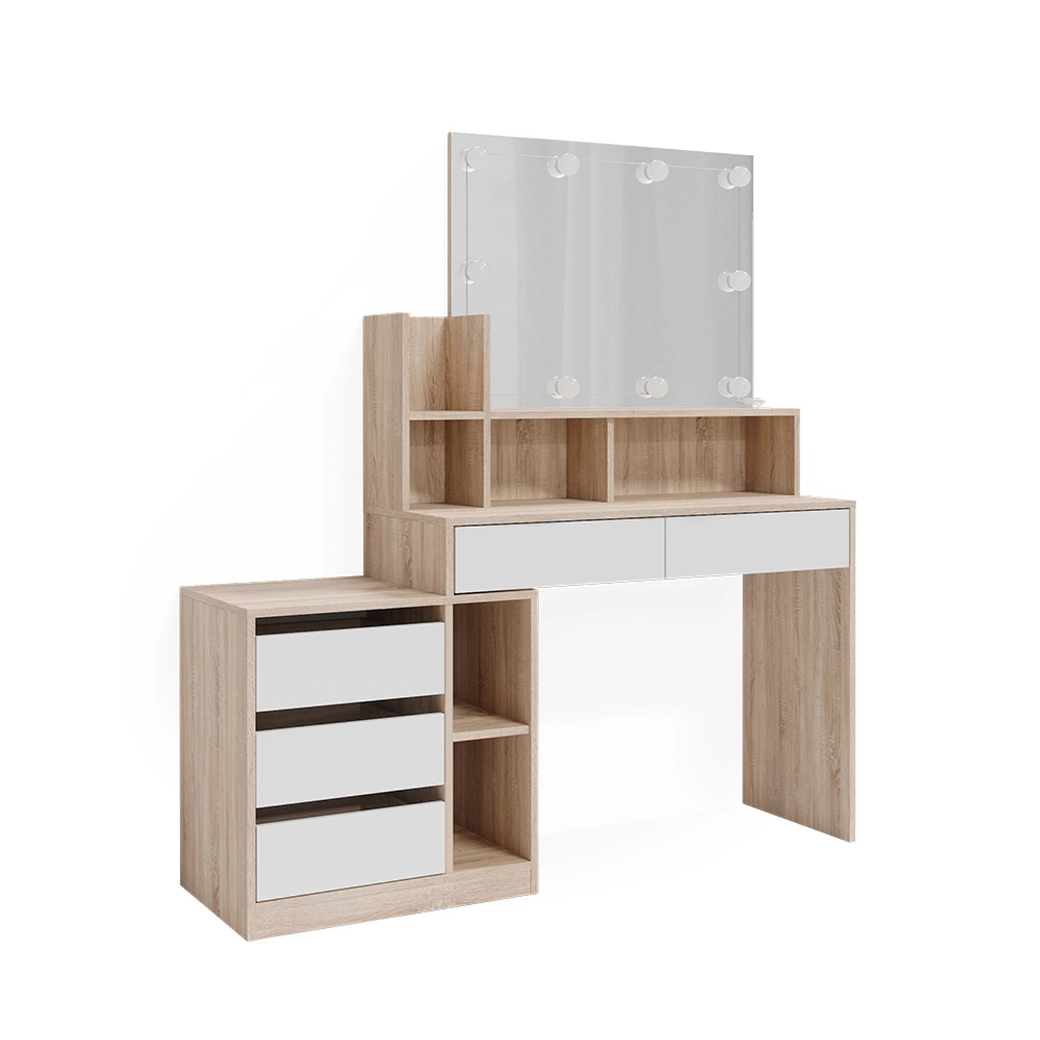 Vicco Schminktisch Anja Weiß/Sonoma/Sonoma 139.8 cm mit LED Beleuchtung günstig online kaufen