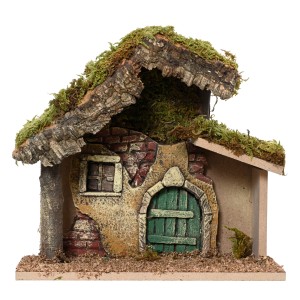 Holz Weihnachtskrippe von Decoris, 23x11x21cm, rustikale Optik mit Moos, traditionelle Weihnachtsdekoration.