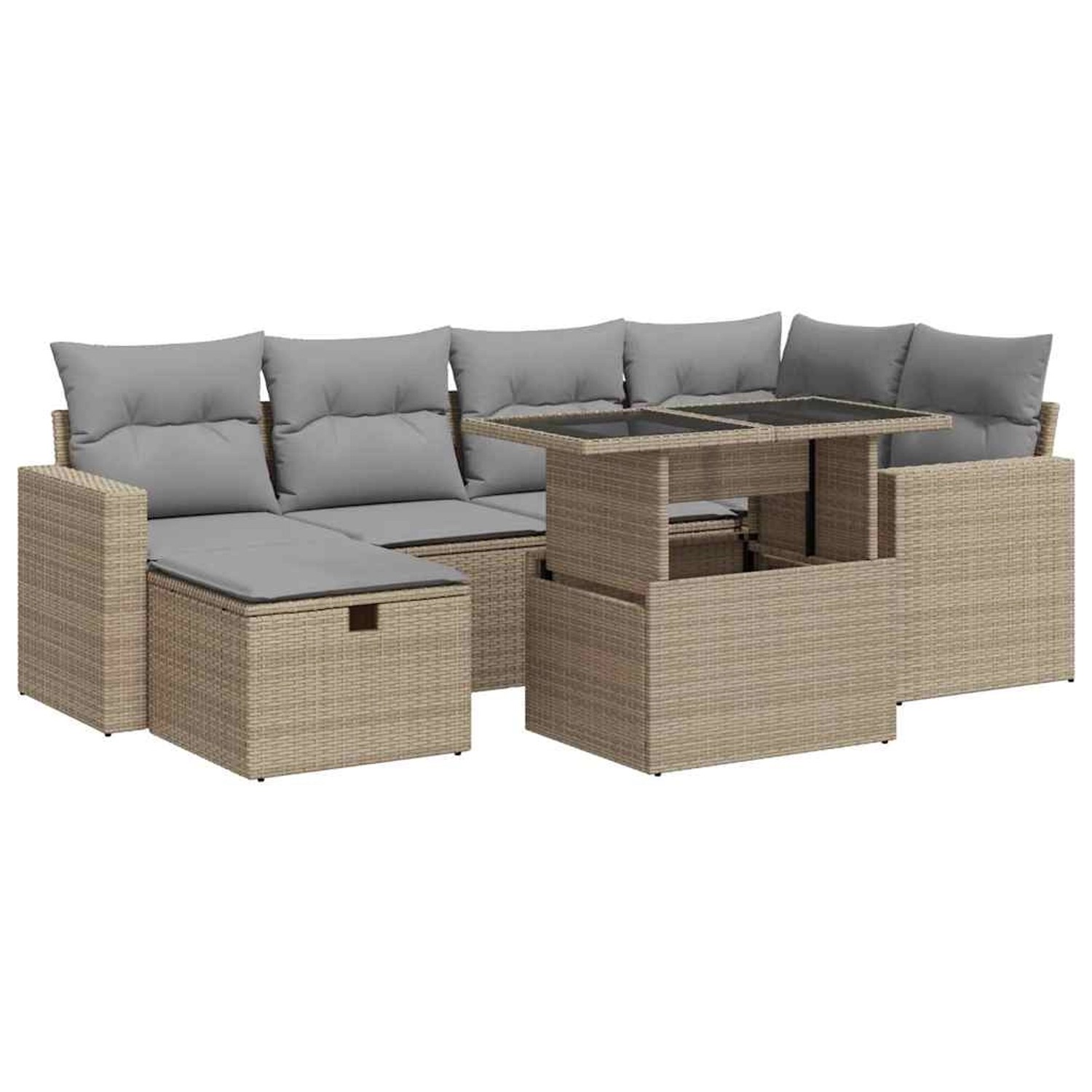 vidaXL 7-Tlg Garten-Sofagarnitur mit Kissen Beige Poly Rattan 3327819