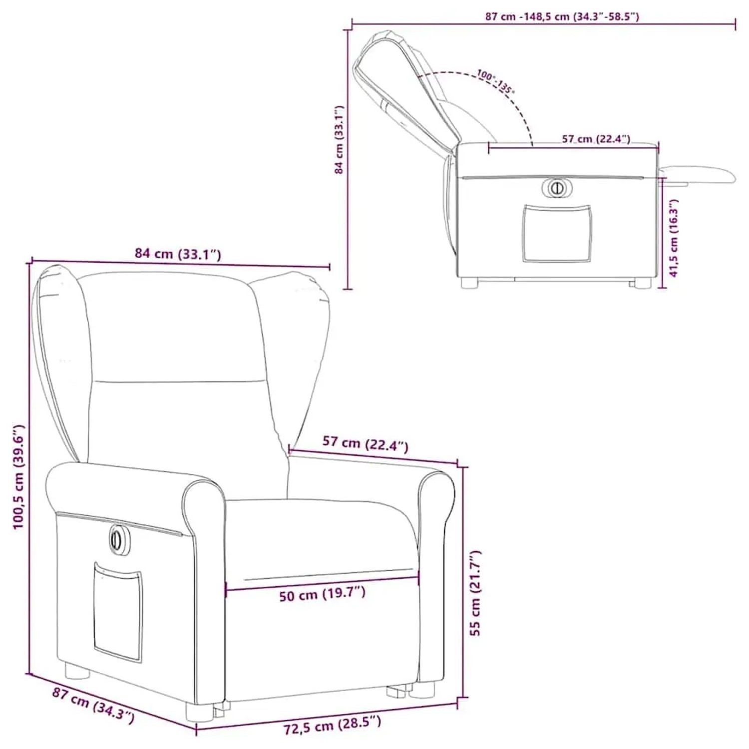 vidaXL Relaxsessel mit Aufstehhilfe Elektrisch Dunkelbraun Stoff 3303399_16