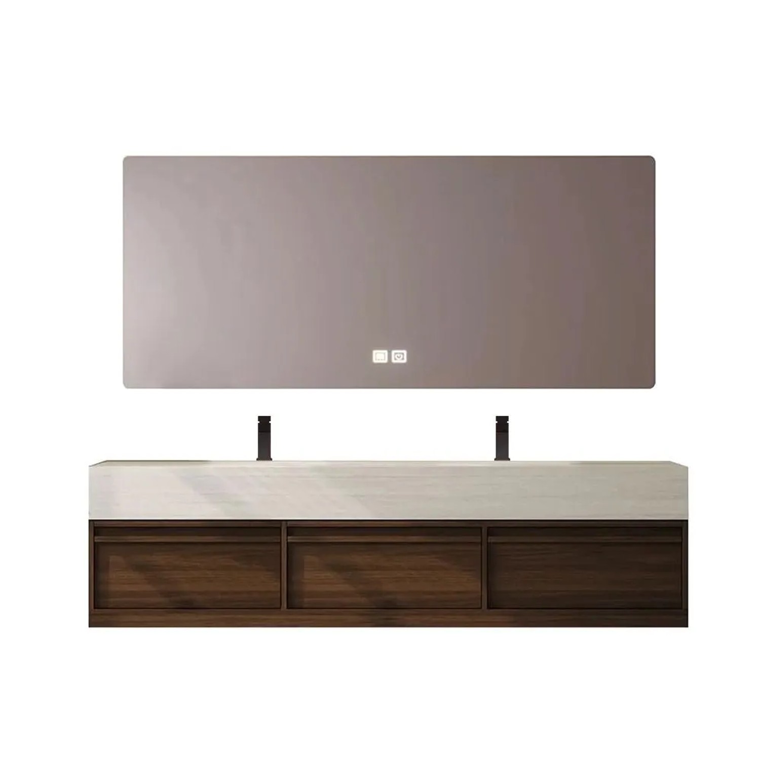 360Home Waschbecken Aus Sinterstein Waschbecken Doppelspüle Spüle Mit Zwei Becken Waschtisch Set Mit Spiegel Und Schrank 150 CM RW3318150K