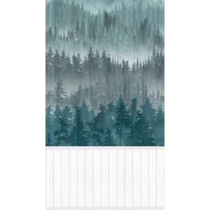 PROFHOME Fototapete mit Waldmotiv in Blau, Türkis, Weiß und Grau, 1,59x2,8 m.