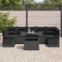 Schwarzes 8-teiliges Garten-Sofa-Set aus Poly Rattan mit Tisch und Kissen von vidaXL.