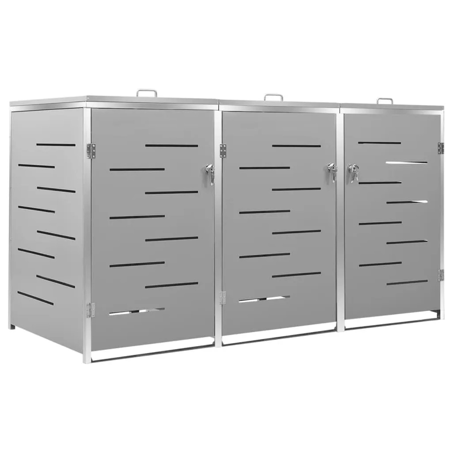 DELUKE 3er Mülltonnenbox JAGU Edelstahl Grau 115x207x77,5cm Mülltonnenverkleidung Für 3 Tonnen 240L Müllbox Aus Metall