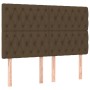 Dunkelbraunes Boxspringbett Kopfteil mit Knopfheftung, Stoffbezug, für Betten.
