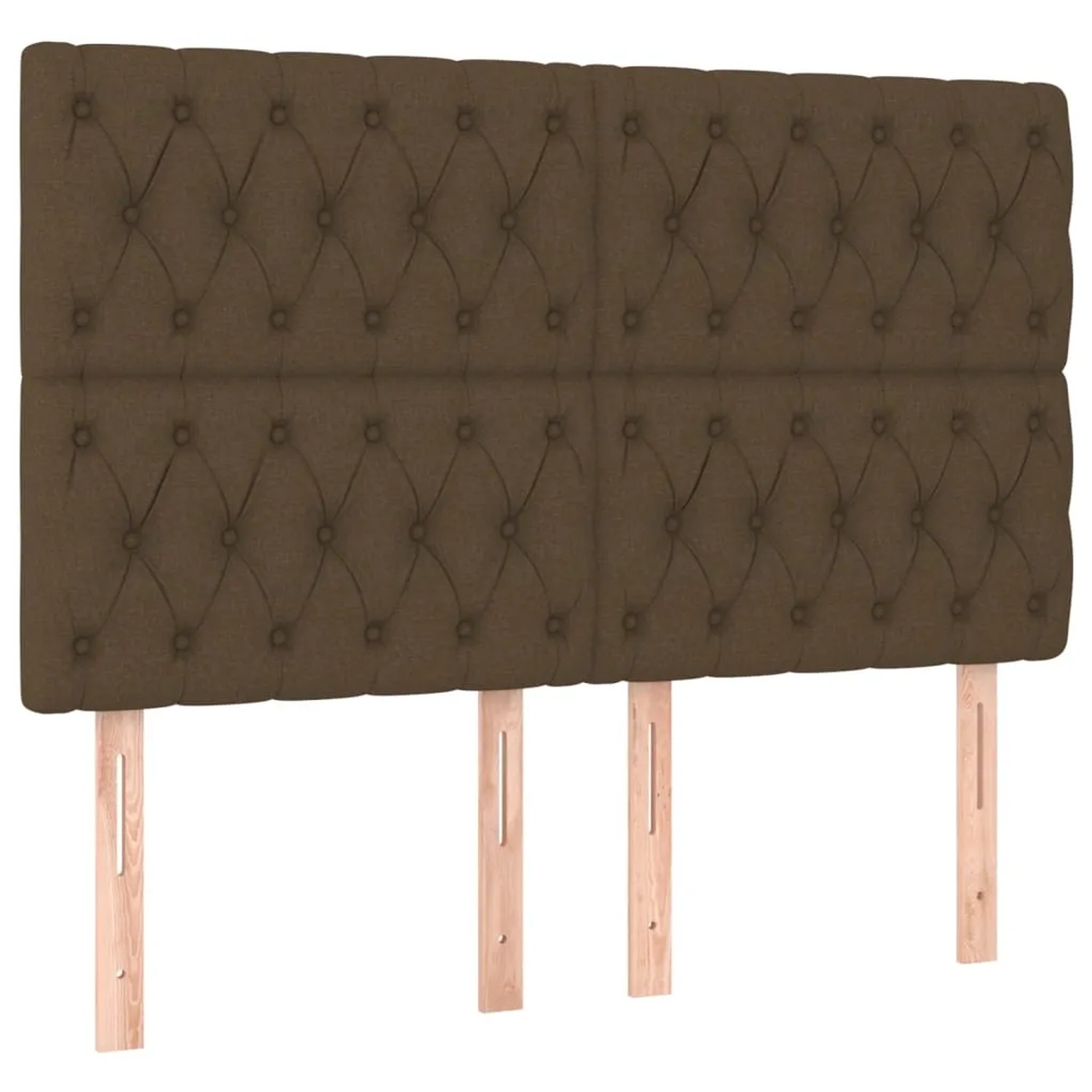 Dunkelbraunes Boxspringbett Kopfteil mit Knopfheftung, Stoffbezug, für Betten.