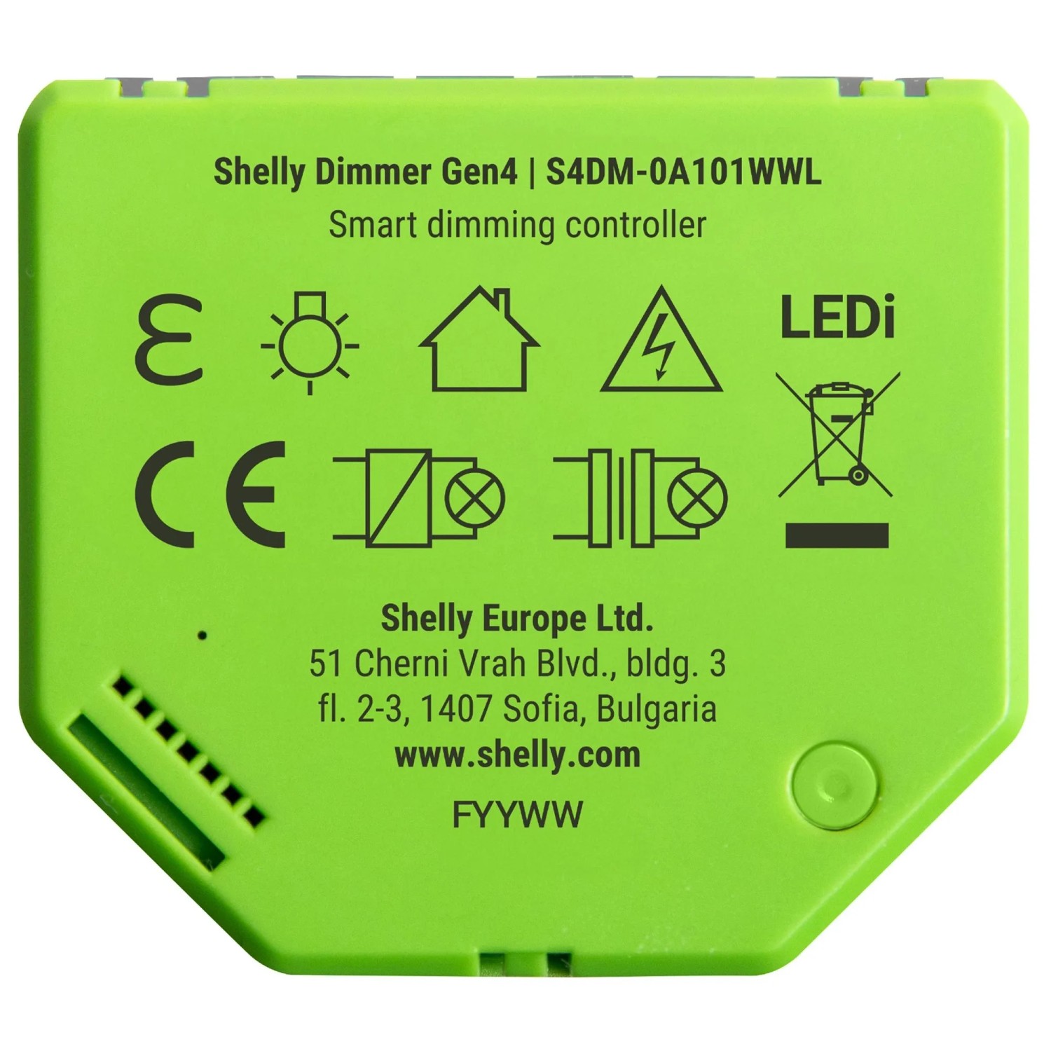 Grüner Shelly Dimmer Gen4 für Hausautomation: Smarte Steuerung für dein Zuhause.