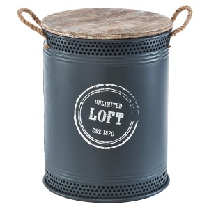 Kobolo Wäschekorb LOFT ANTHRAZIT Gr L 40x52 cm Metall Holz Deckel Griffe