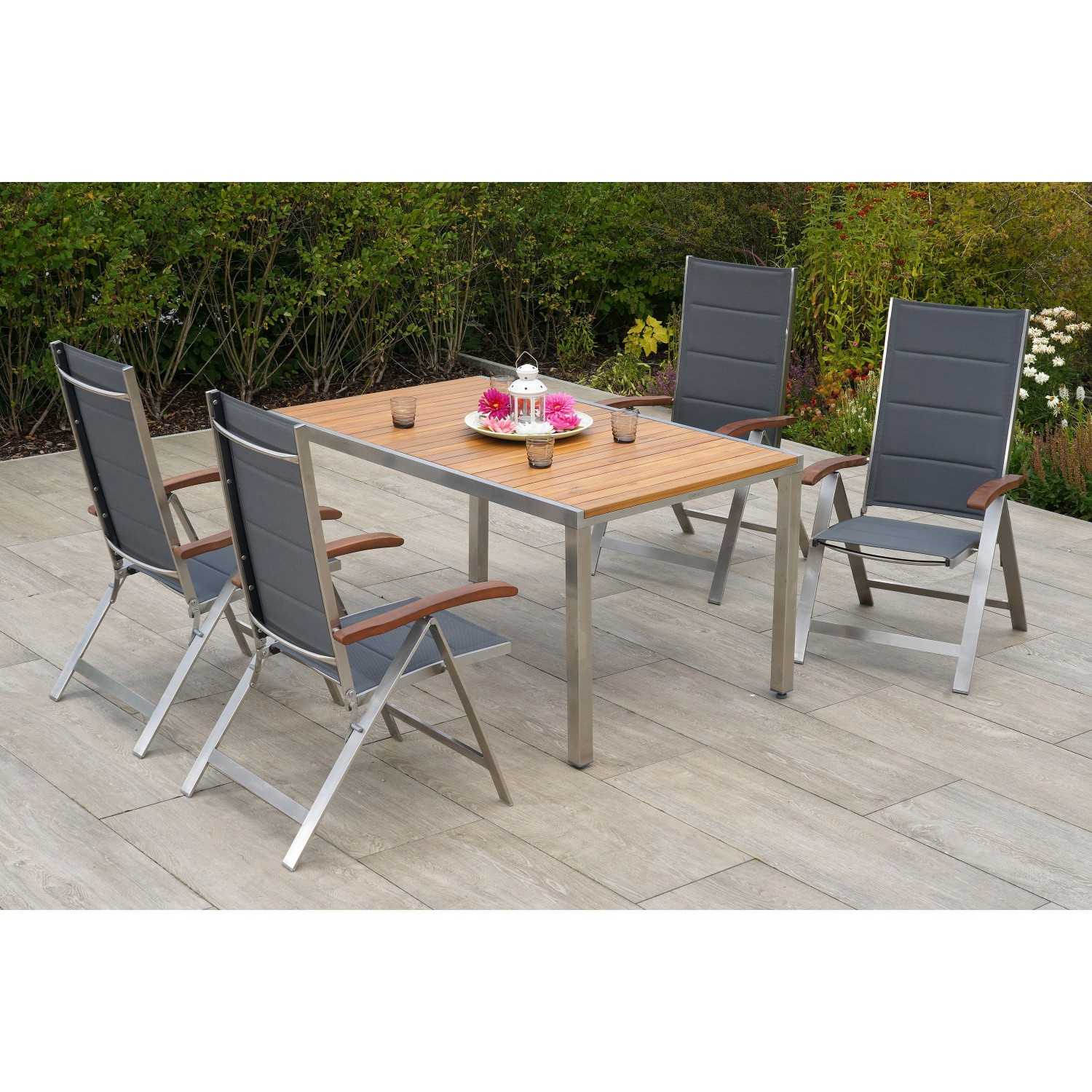Merxx Ferrara Set 5-tlg. 4 Klappsessel Gartentisch 150 x 90 cm