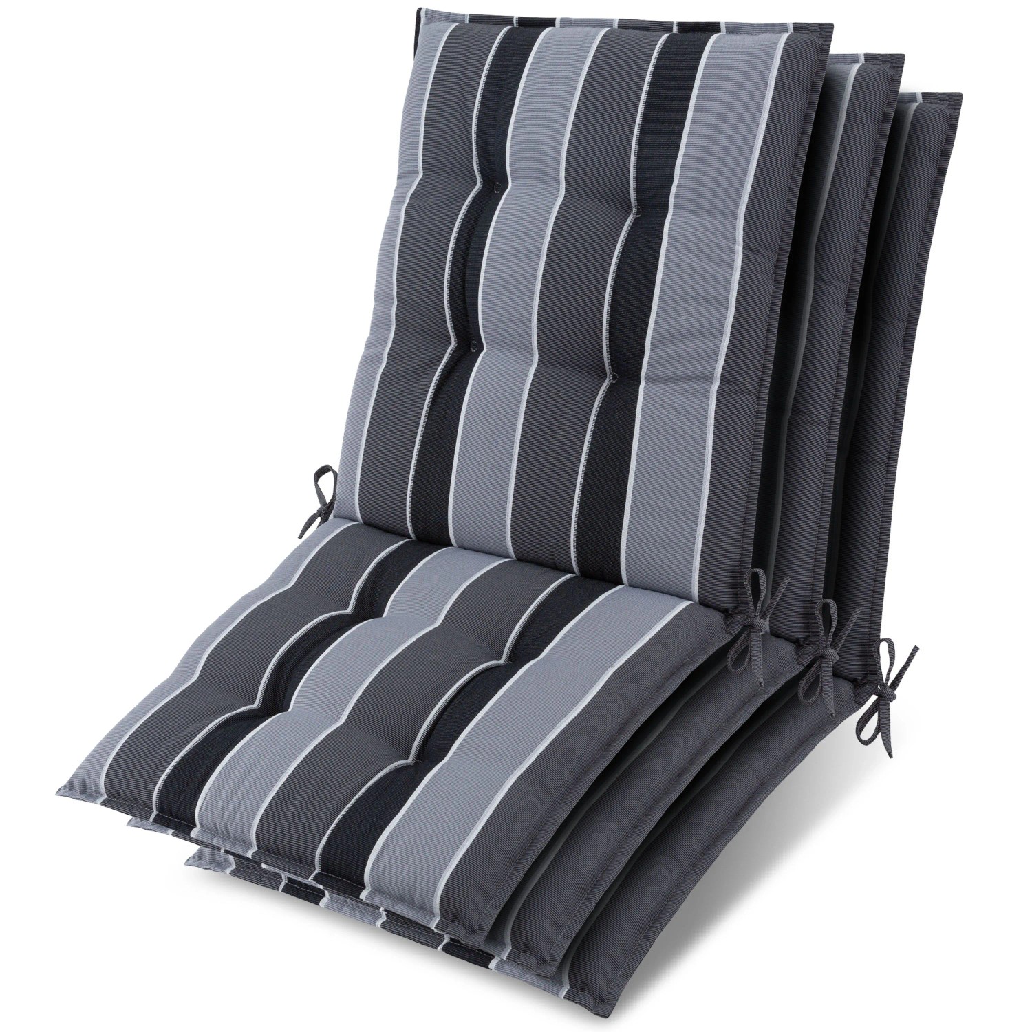 Beautissu 3x Niederlehner Sun-NL Auflage 100x50x8cm Anthrazit-Gestreift