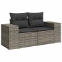 Graue 9-tlg. vidaXL Garten-Sofagarnitur aus Polyrattan mit dunklen Kissen.