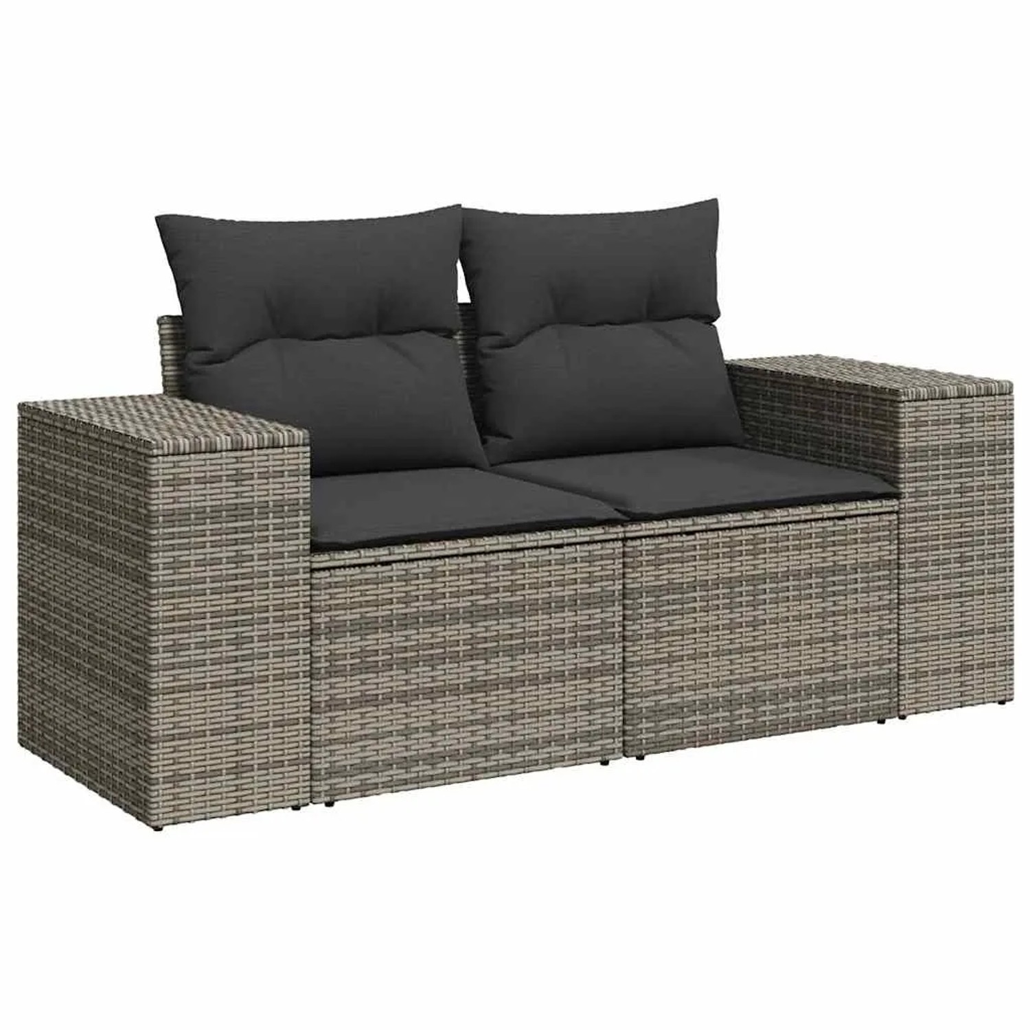 Graue 9-tlg. vidaXL Garten-Sofagarnitur aus Polyrattan mit dunklen Kissen.