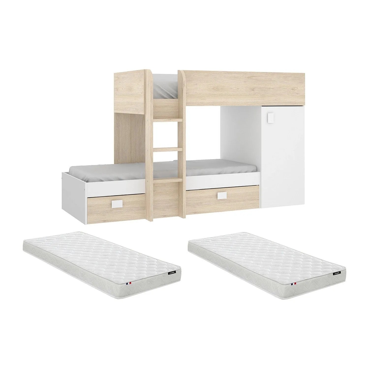 Vente-unique Etagenbett Ricardo Naturfarben Hell  Weiß 255 cm