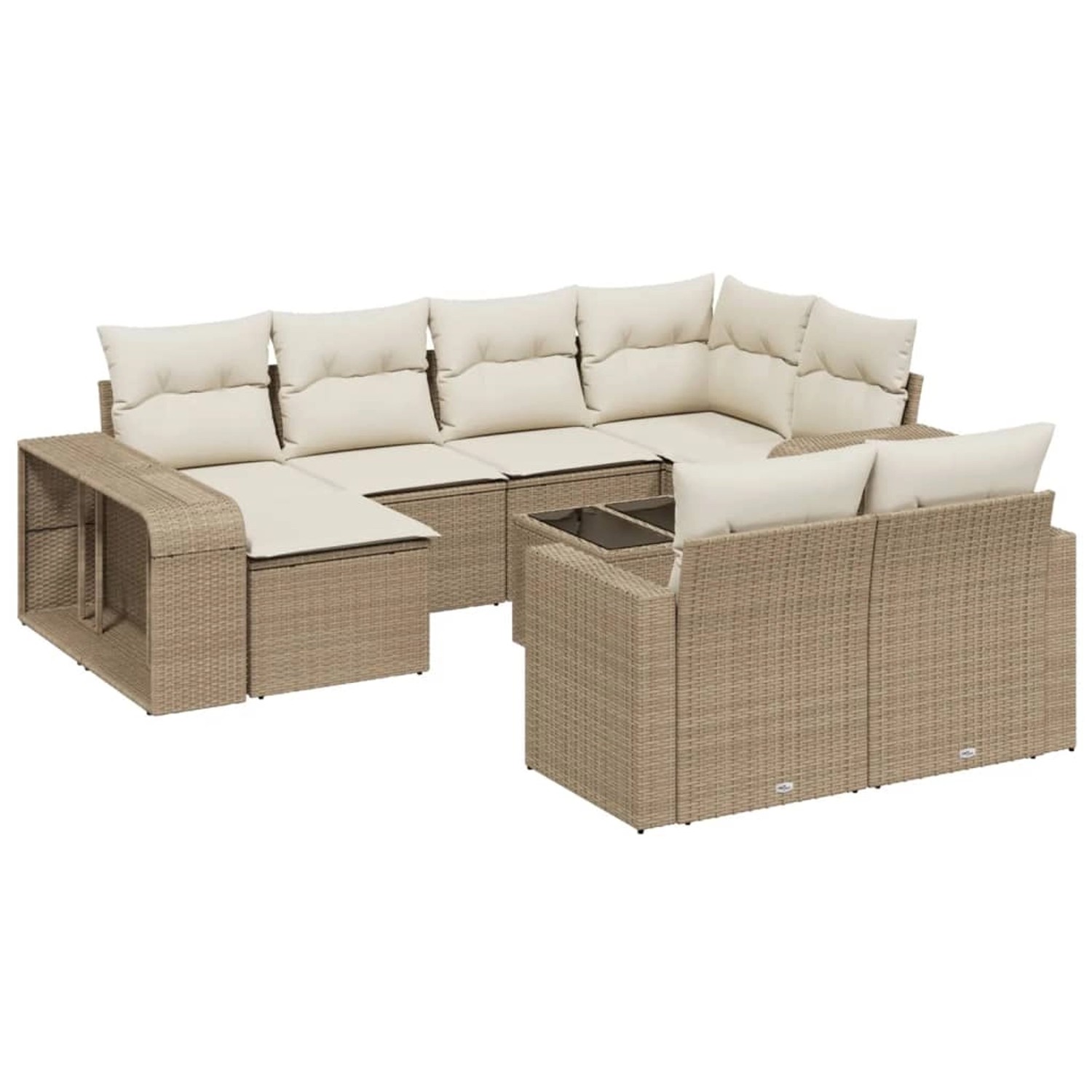 vidaXL 11-Tlg Garten-Sofagarnitur mit Kissen Beige Poly Rattan 3228908
