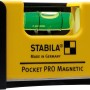 Gelbe Stabila Pocket Pro Magnetic Wasserwaage, 7 cm, mit Libelle und Gürtelclip.