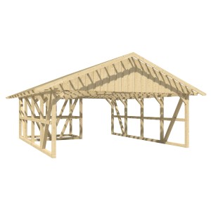 Skan Holz Carport Schwarzwald aus Naturholz mit Satteldach und Dachlattung, 684x772 cm.