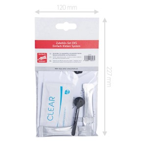 Schulte Zubehör-Set EKS Komfort K600 für Badewannenfaltwände, Kleber, Spachtel und Reinigungstuch im transparenten Beutel.