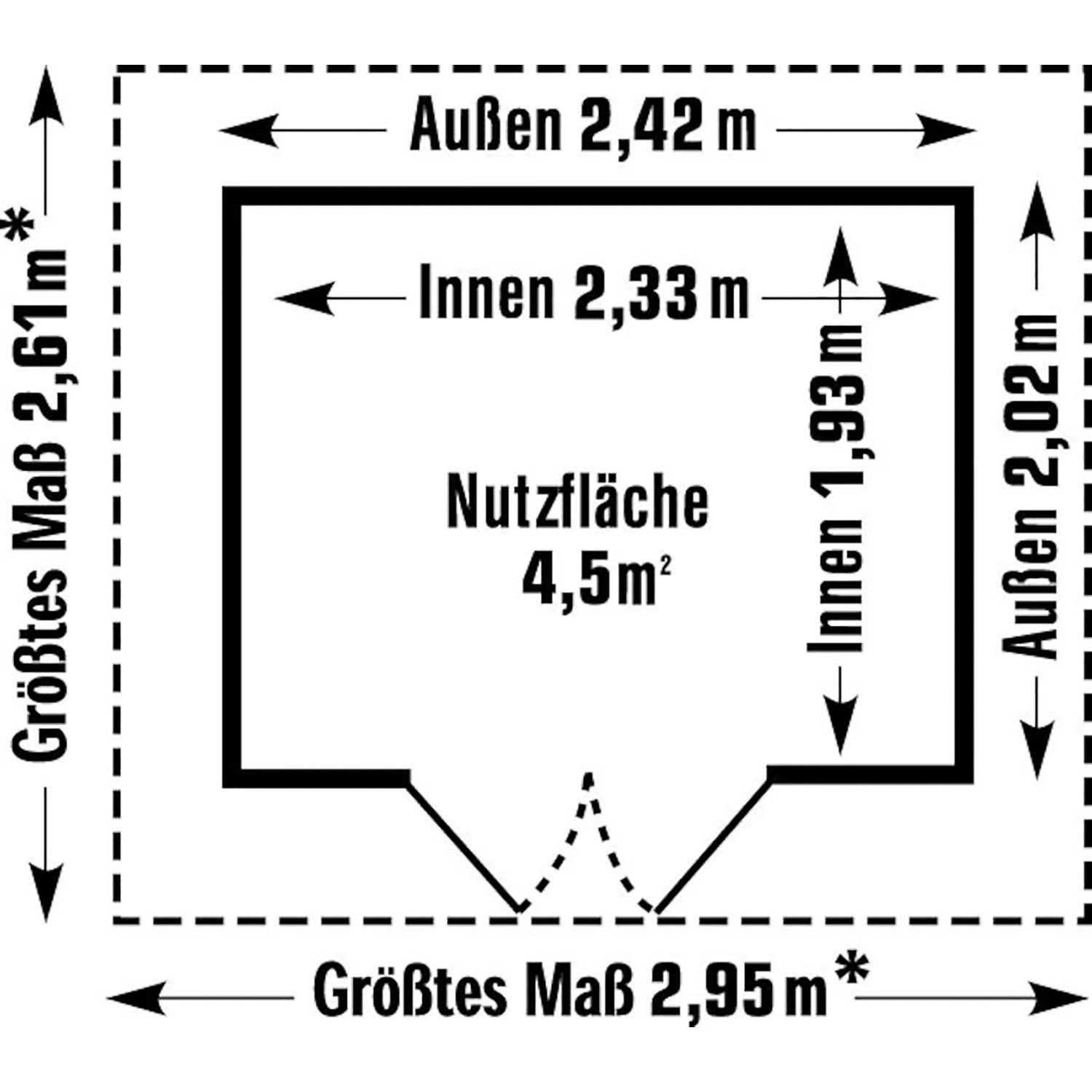 Grundrisszeichnung Grosfillex Kunststoff-Gartenhaus Deco 4,9: Maße und Nutzfläche.