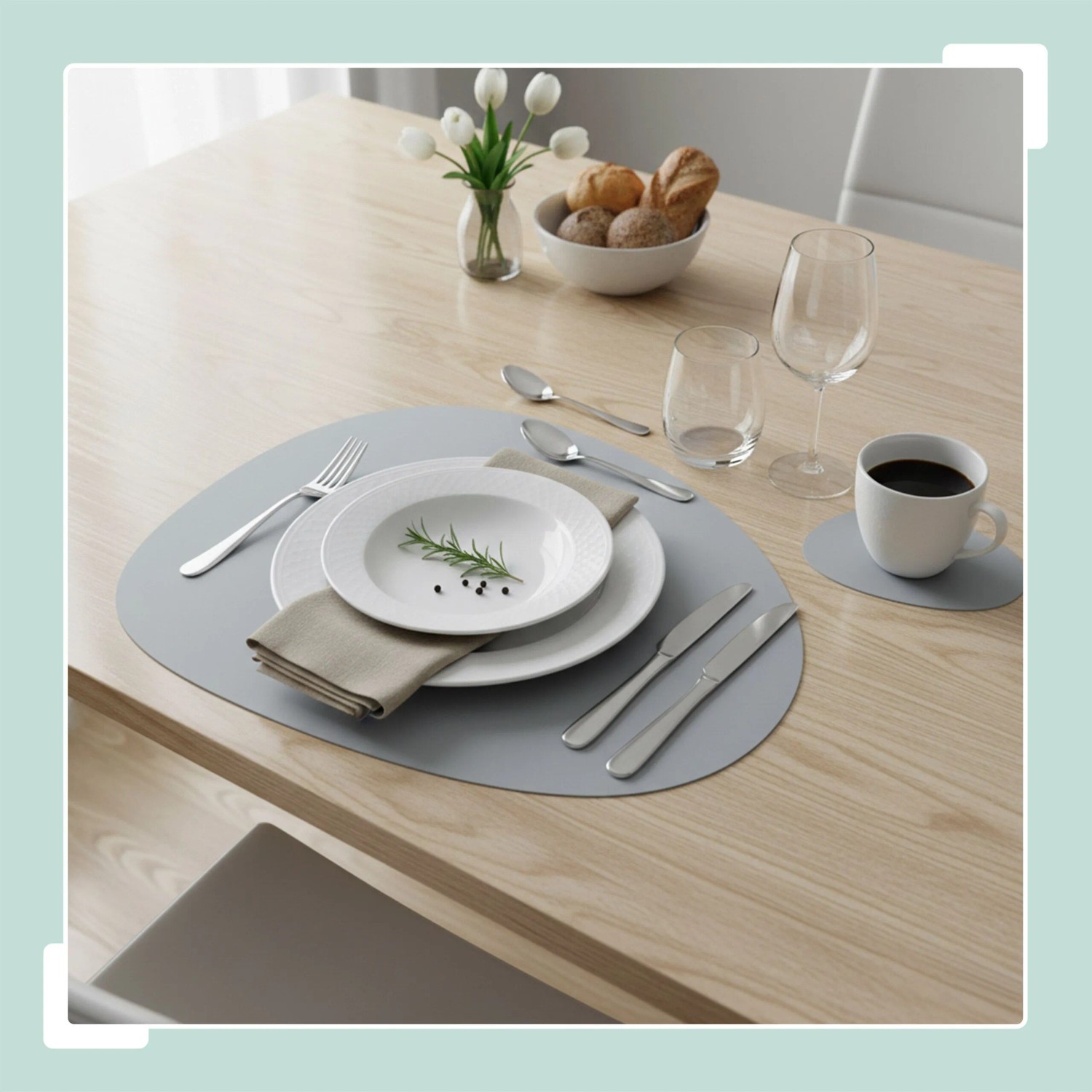 Relaxdays Platzdeckchen Kunstleder Grau-Beige Beidseitig Verwendbar 6er Set 30 cm x 40,5 cm_3