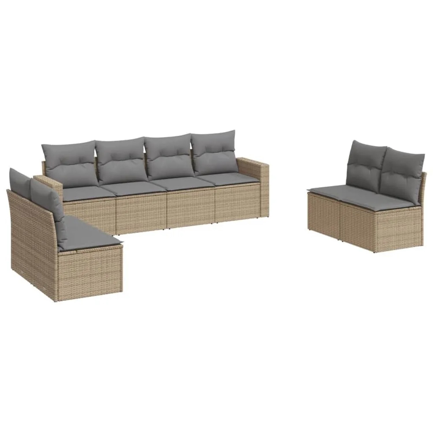 vidaXL 8-Tlg Garten-Sofagarnitur mit Kissen Beige Poly Rattan 3251186