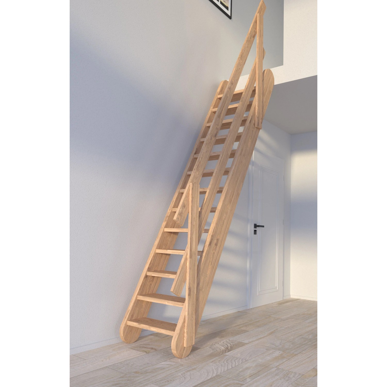 StarWood Treppe Samos Eiche mit Holzgeländer, Ansicht im Raum.