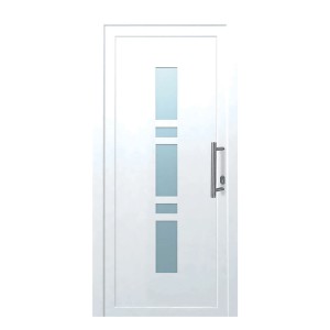 Weiße Kunststoff-Haustür K017 mit Glaseinsatz, 110x210 cm, Anschlag rechts.