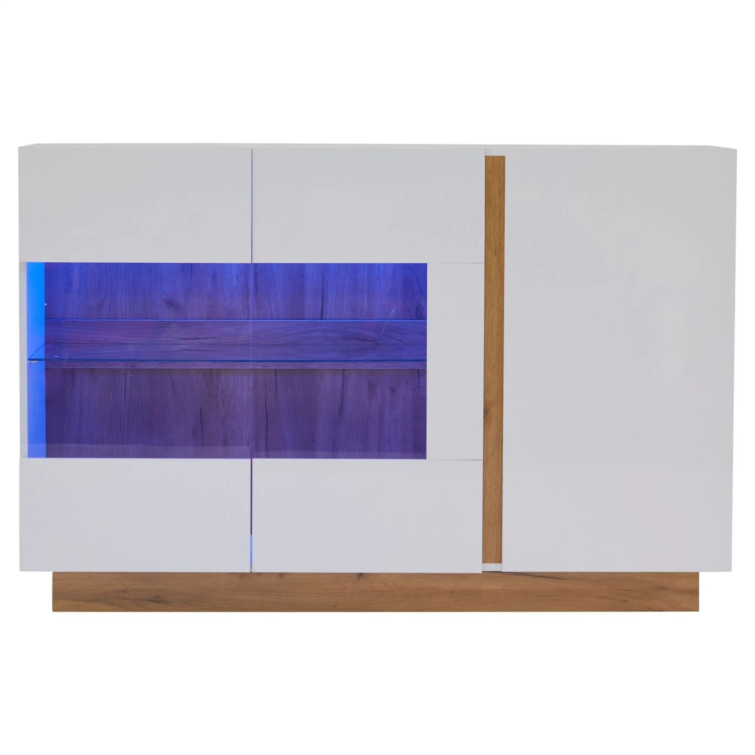 ModernLuxe Sideboard Hochglanz mit Glas Spanplatte Holzsockel Weiß