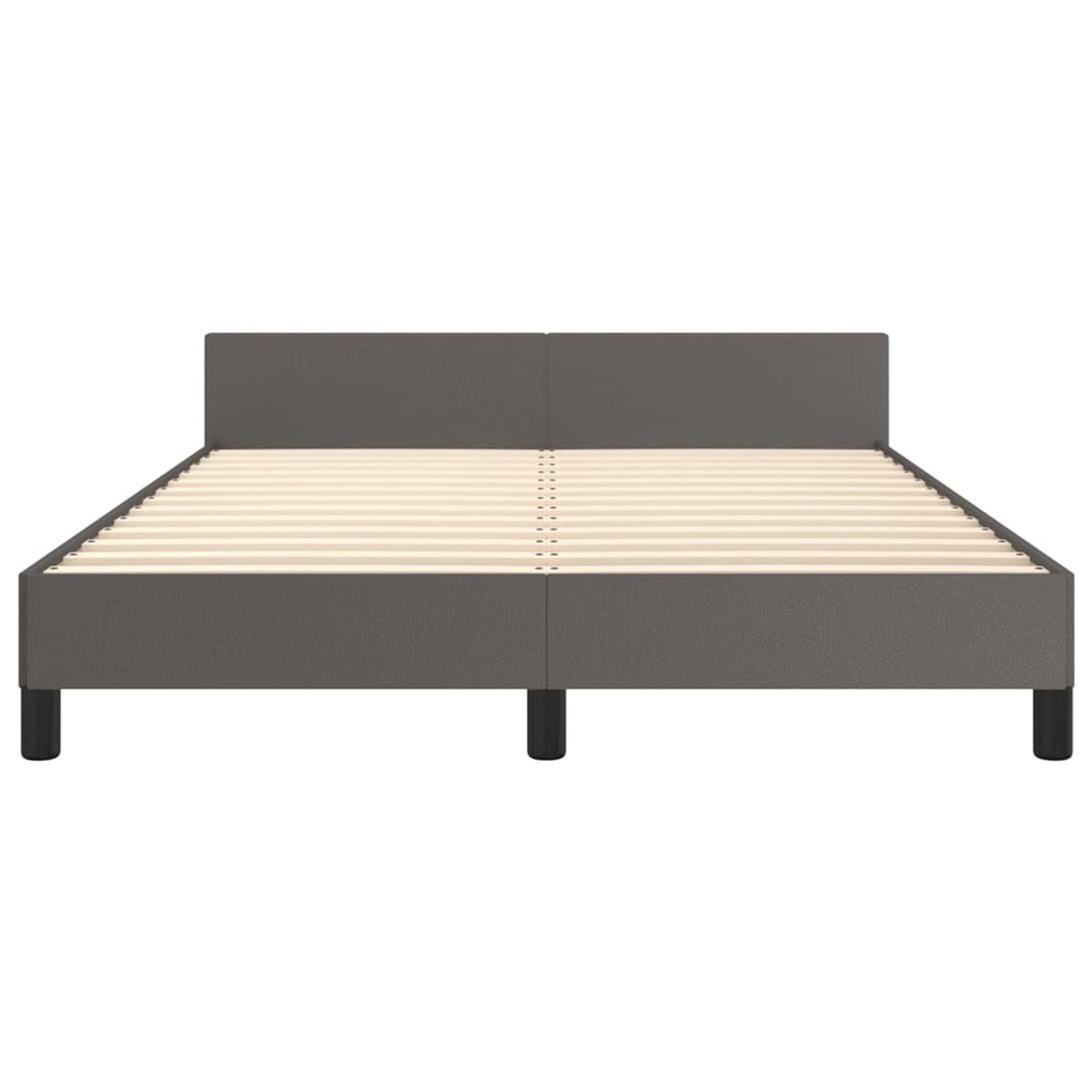 Graues vidaXL Bettgestell (140x190 cm) mit Kopfteil aus Kunstleder.