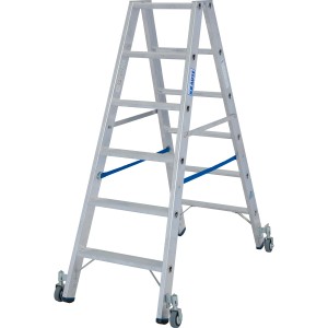 Krause Doppelleiter Stabilo mit 2x6 Stufen und Rollen für den einfachen Transport.