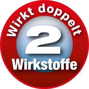 Symbol für Curamat Plus Rosen-Pilzfrei AF: Wirkt doppelt, 2 Wirkstoffe.