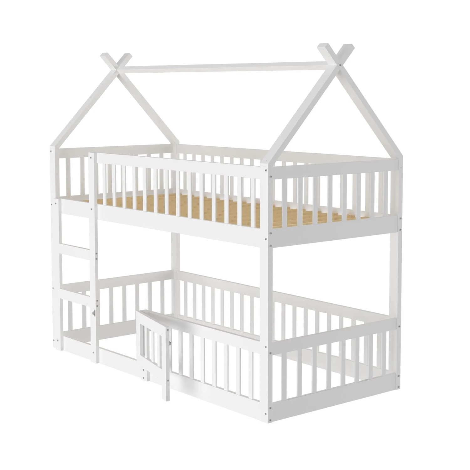KOMHTOM Etagenbett 90 x 200 Cm  Kinderbett  Familienbett Mit Treppe  Loft-Stil  Massivholz + Metall + Sperrholz + Mdf  Weiß