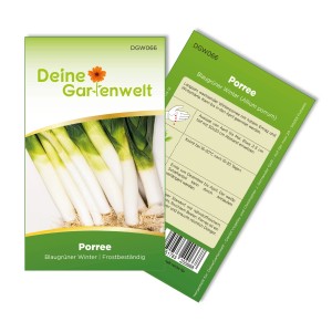 Samenpackung Deiner Gartenwelt Porree 'Blaugrüner Winter'. Winterhartes Saatgut für ca. 150 Pflanzen.