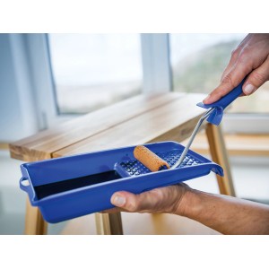 LUX Streich-Set Lasur, 4-teilig, mit Farbwanne, Walze und Bügel für Lasurarbeiten.