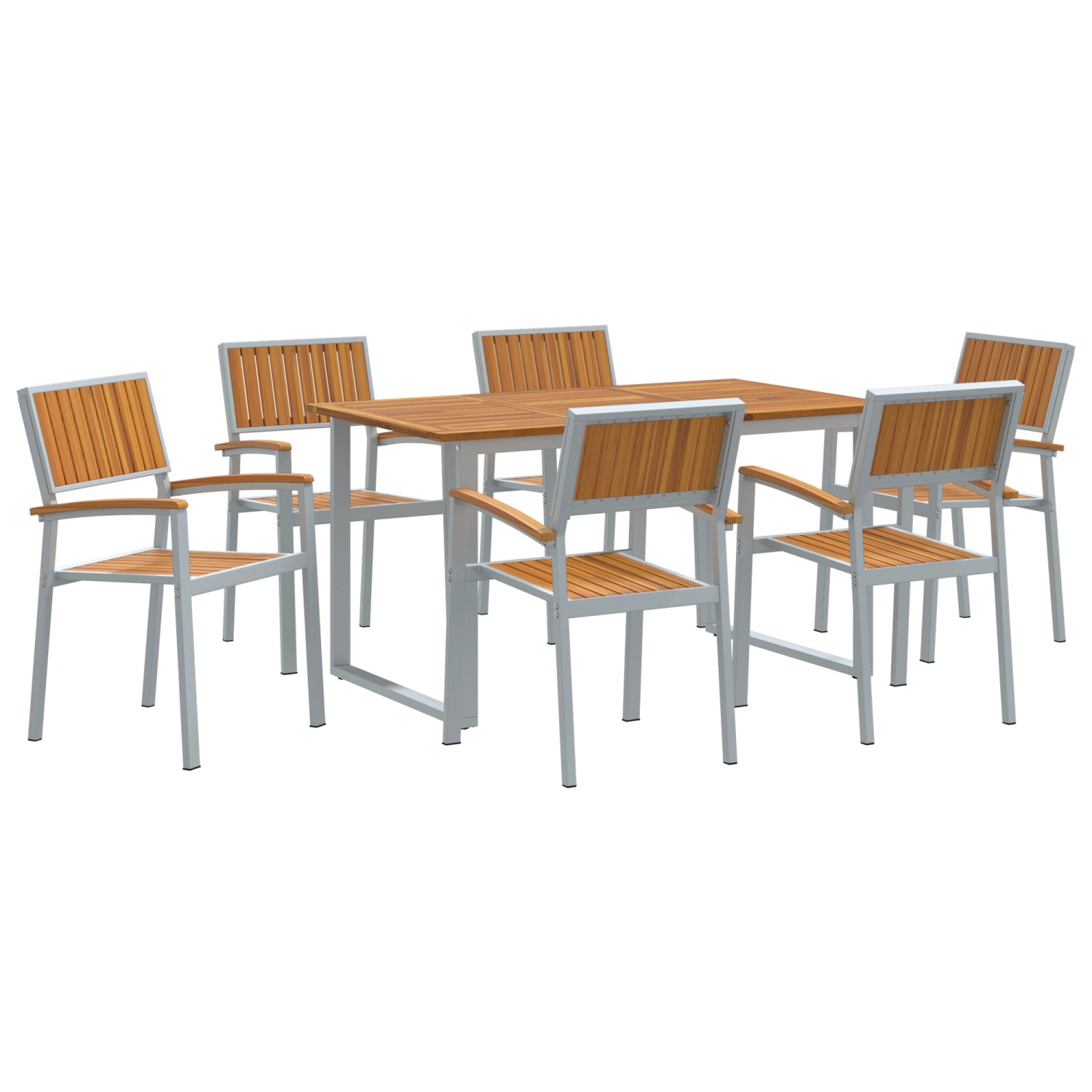 vidaXL 7-tlg Garten-Essgruppe Grau Stahl und Massivholz Akazie 3284352 günstig online kaufen