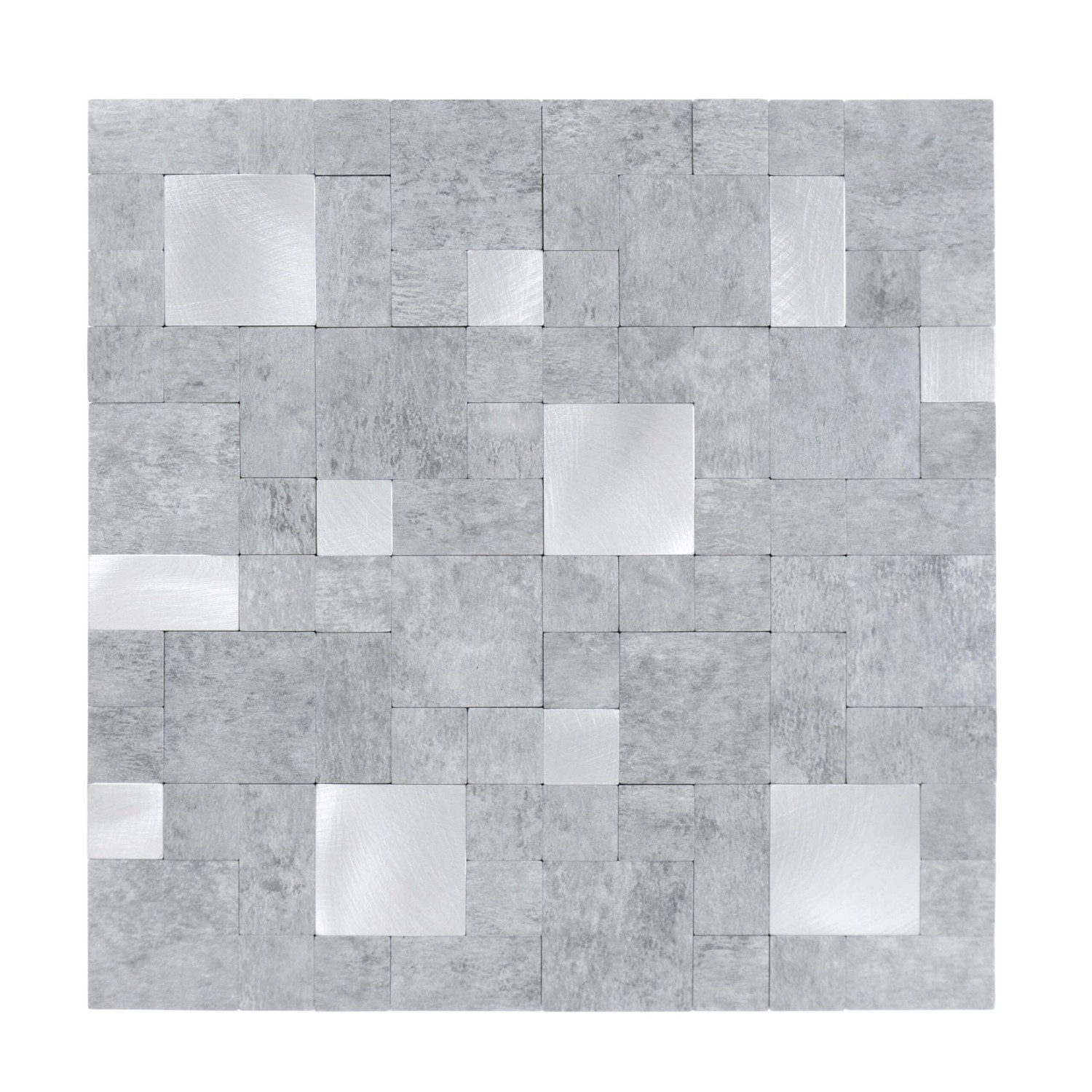 Dalsys Selbstklebende Fliesen 1m² 11 Stück Steinoptik Quadrate Hellgrau Silber