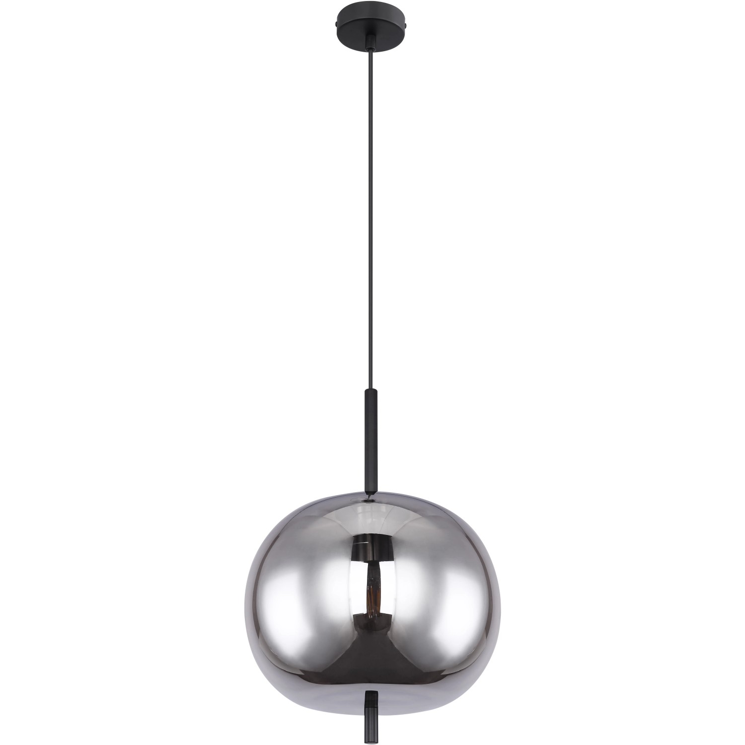 Globo Pendelleuchte Blacky, 1-flammig, Ø 30 cm, Metall schwarz, rauchfarbenes Glas.
