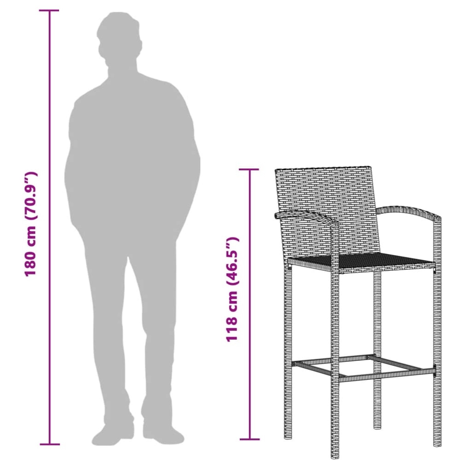 vidaXL Gartenbar-Set, 3-teilig, grau, Akazie/Poly Rattan, Maße. Gartenmöbel für Terrasse und Balkon.
