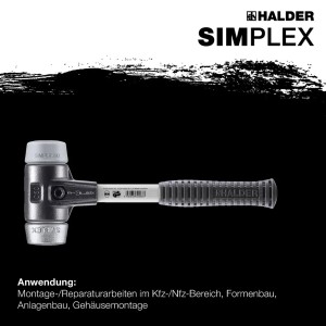 Halder Simplex Schonhammer Ø 50mm mit grauem TPE- und silbernem Weichmetall-Einsatz.