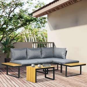 Outsunny Gartenmöbel-Set für 3 Personen Aluminium Polyester 150L x 78B x 72H cm Hellgrau