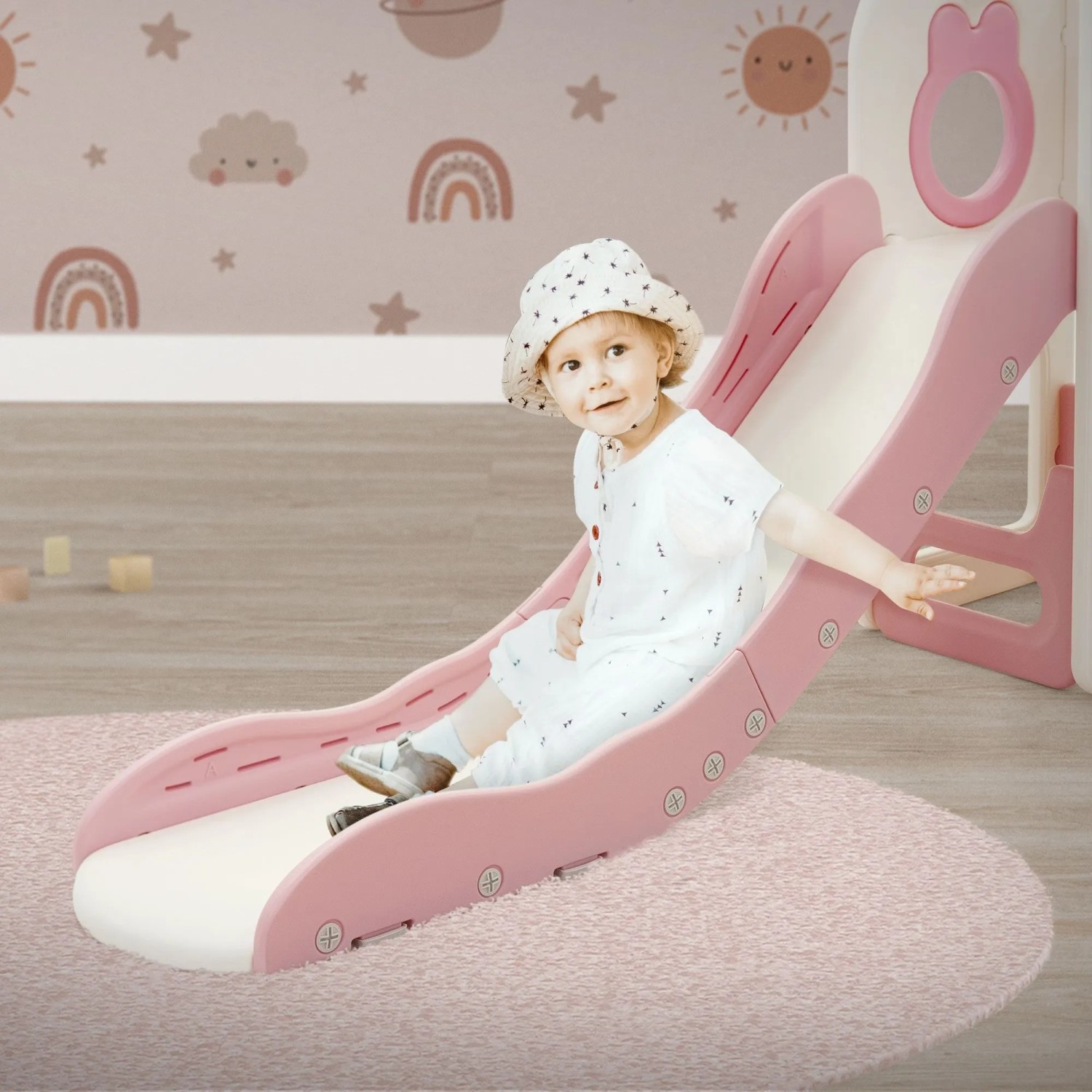 Joyz 3in1 Kinderrutsche Rosa Kunststoff mit Spielturm & Basketballkorb_3