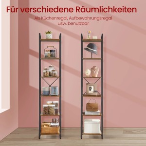 Songmics Regal Barnet, 6 Ebenen, braun-schwarz, als Bücherregal oder Aufbewahrungsregal.