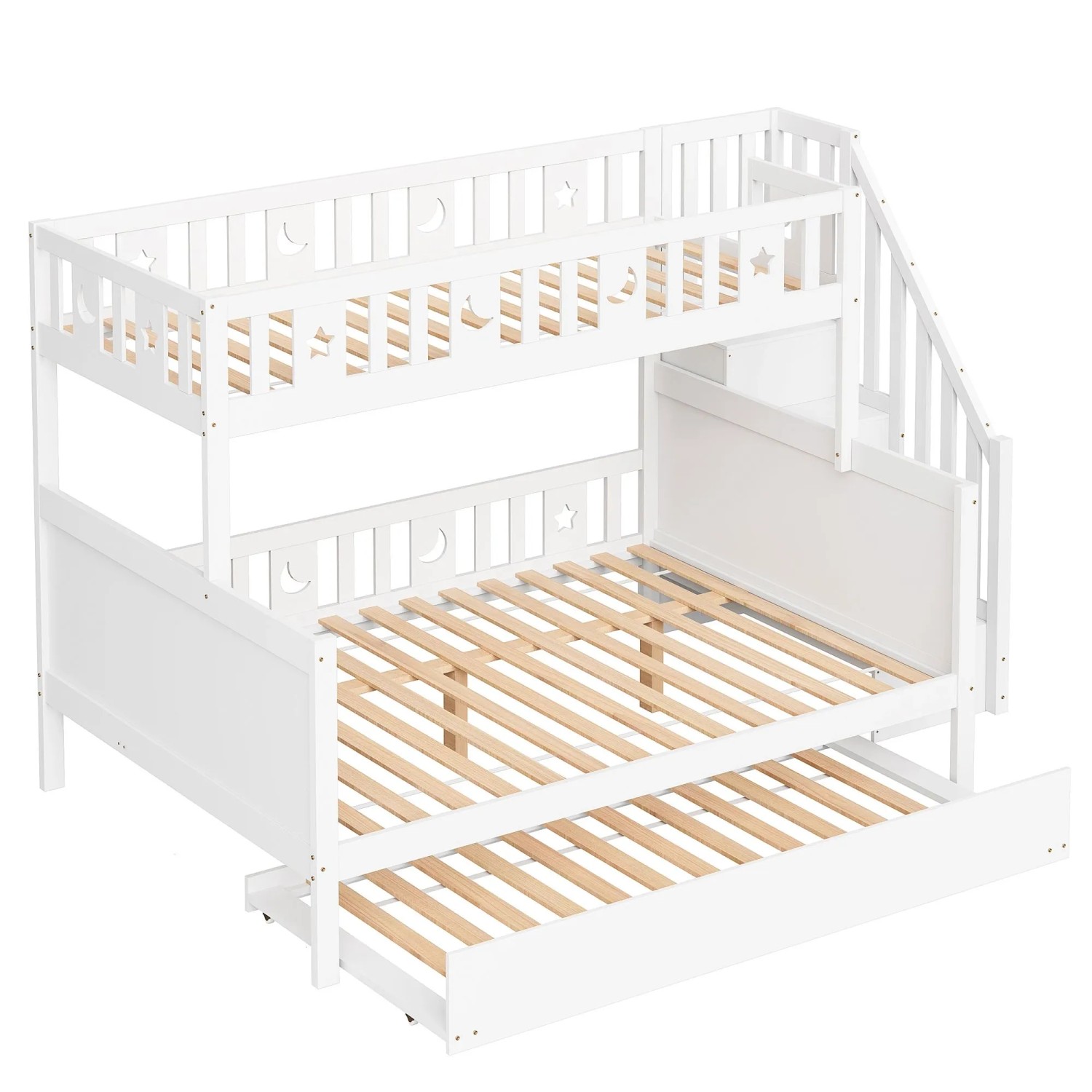 okwish Etagenbett 90x200cm mit Sicherheitstreppe Rollbett Kinderzimmer Weiß ohne Matratze