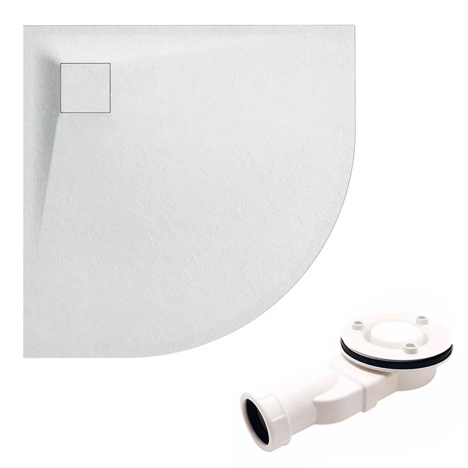 KOLMAN Viertelkreis-Duschwanne 80 x 80 x 3.2 Cm Verbundwerkstoff Weiß Steinoptik Inkl. Ablaufgarnitur