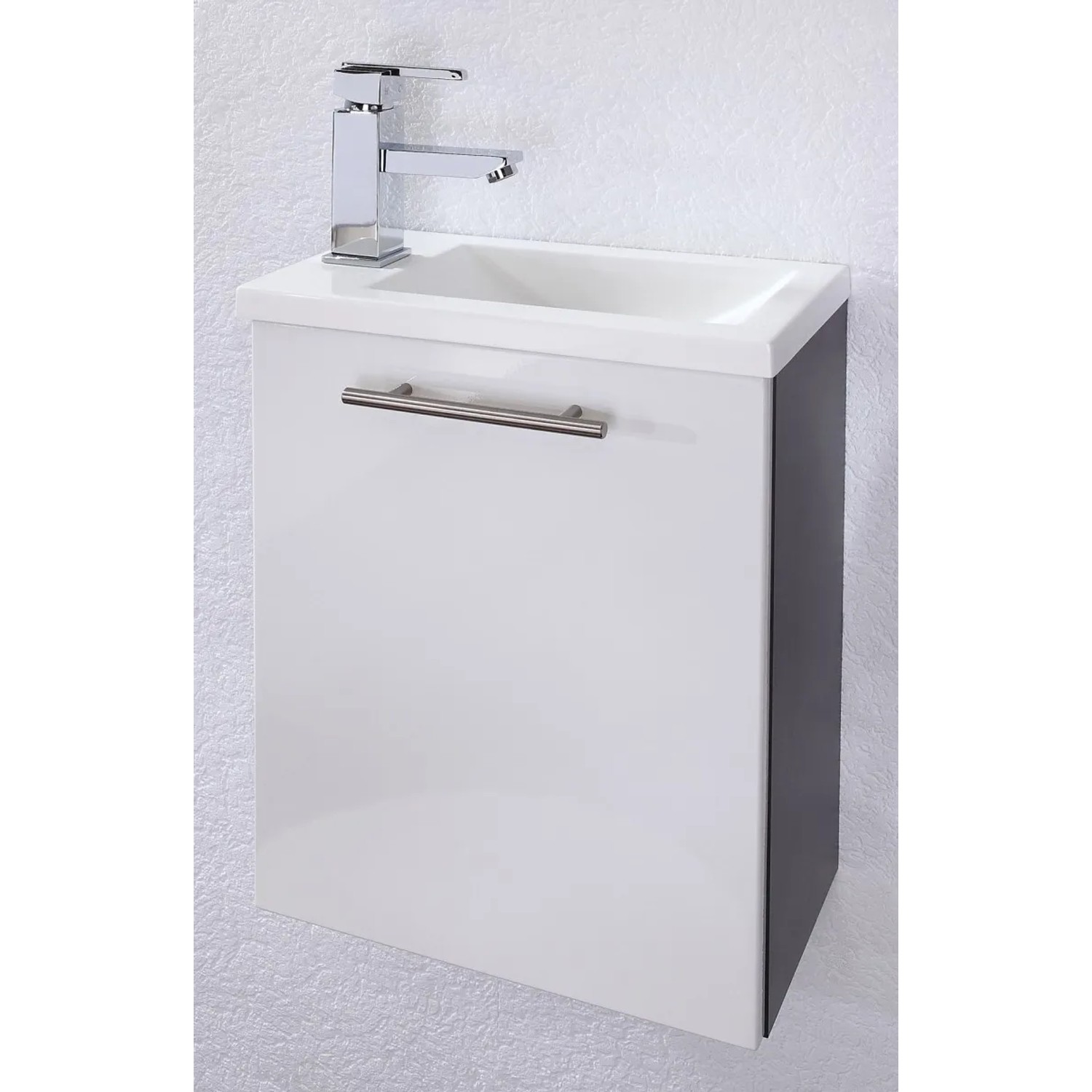 Posseik Waschplatz Alexo, 40 cm, Anthrazit-Weiß, 2-teilig mit Keramikwaschbecken und Unterschrank.
